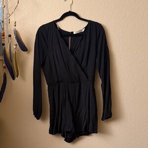 ROW-A Black Long Sleeve Surplice Romper
